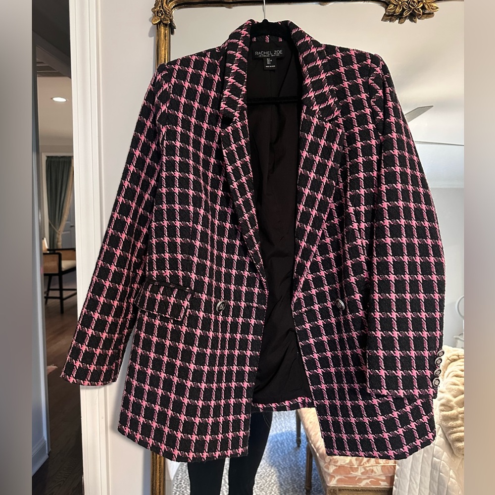 Rachel Zoe Pink and Black Checked Tweed Blazer